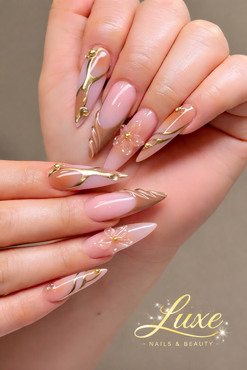 Coffin Nails nail design by LUXE NAILS & BEAUTY in London