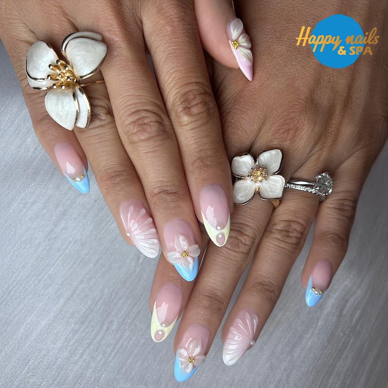 Floral Nails nail design by Happy nails and Spa Bronx in New York