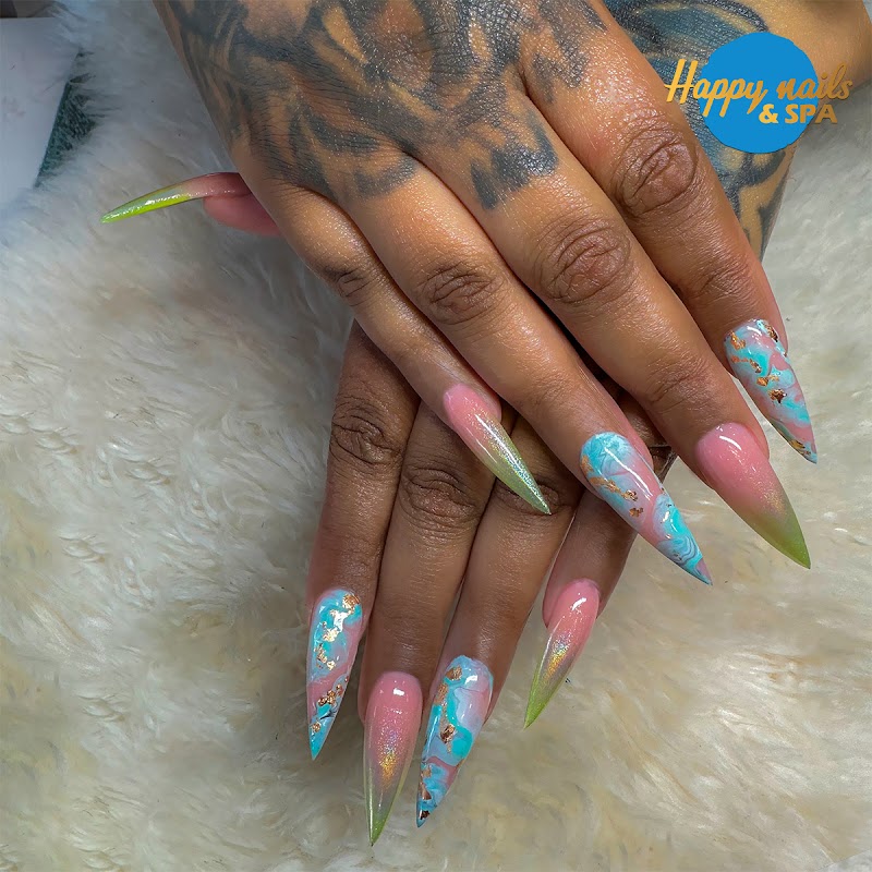 Floral Nails nail design by Happy nails and Spa Bronx in New York