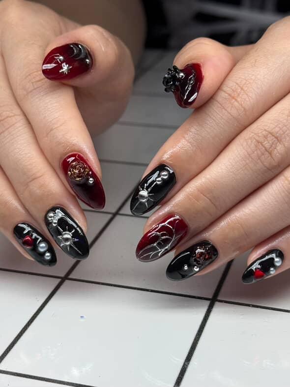 Dark Nails nail design by Summit Nail Art Studio in New York