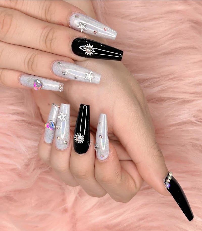 Coffin Nails nail design by JadeBo Nails in Los Angeles