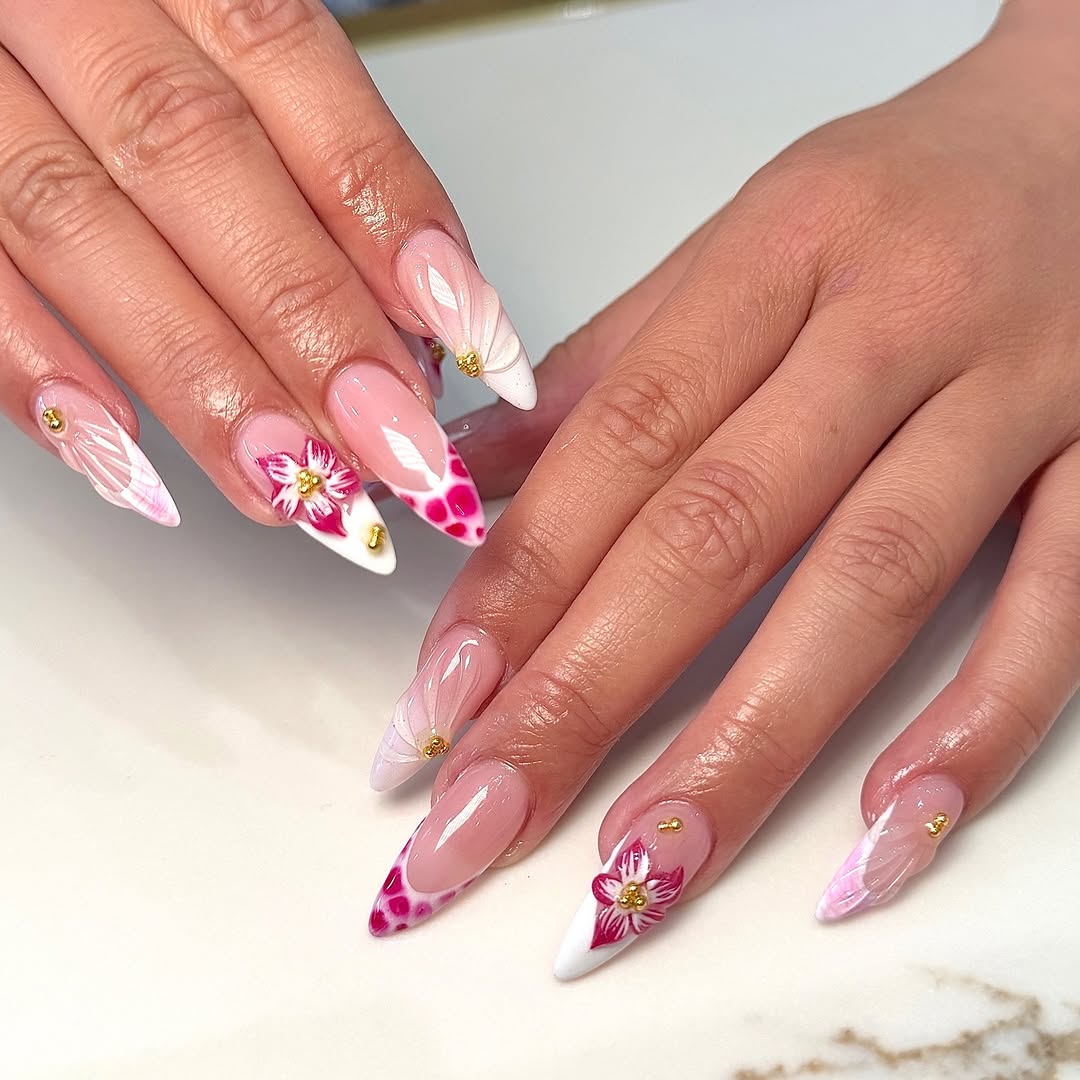 Floral Nails nail design by Color Coat Beauty Boutique in Los Angeles